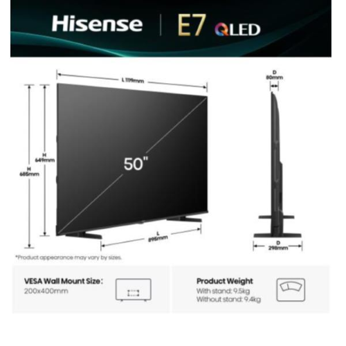 Hisense 50E79Q, 127 cm (50?), 3840 x 2160 Pixel, OLED, Smart TV, Wi-Fi, Nero